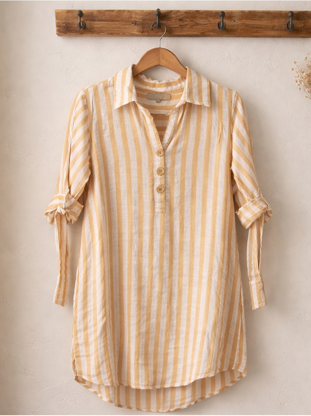 Striped Gold  and White Linen Tunic Shirt